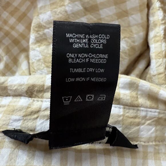 Ali Miles Top Shirt Womens XL Yellow Tan Textured Button Breathable Seersucker - Picture 7 of 11